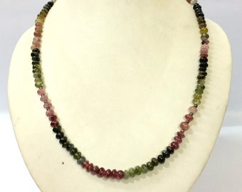 Multi Tourmaline Beads Necklace, Natural Tourmaline Gemstone Necklace, Multi Shaded Tourmaline Smooth Rondelle Jewelry  Necklace