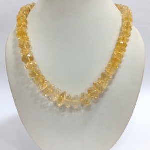 Citrine Beaded Necklace, Natural Citrine Faceted Rondelle Beads Necklace, With Golden Color Clasp, Wedding Necklace, Sparkling Gift For Her