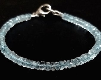 AAA+グレードの本物のブルーアクアマリンビーズブレスレット、2.5-3mm