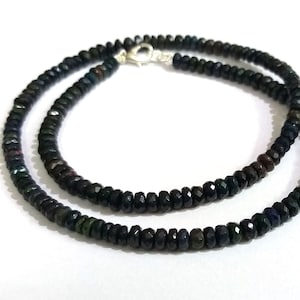 Natural Black Opal Gemstone Necklace, Black Opal 5-5.5mm Rondelle Faceted Beads Necklace, Handmade Black Opal Beaded Jewelry Necklace