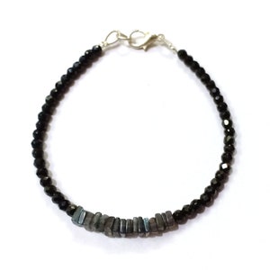 Pulsera de turmalina de labradorita y negra, pulsera de cuentas de joyería de turmalina natural, pulsera de joyería de turmalina negra facetada de 3-4 mm