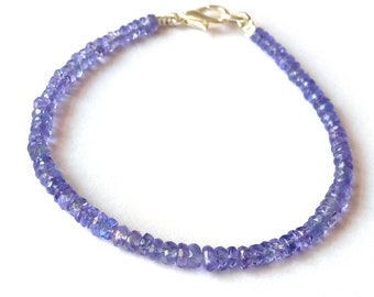 AAA Tanzanite Bracelet, Natural Tanzanite Jewelry Bracelet, 3-4mm Rondelle Faceted Tanzanite Jewelry, Beaded Bracelet, Beads Bracelet