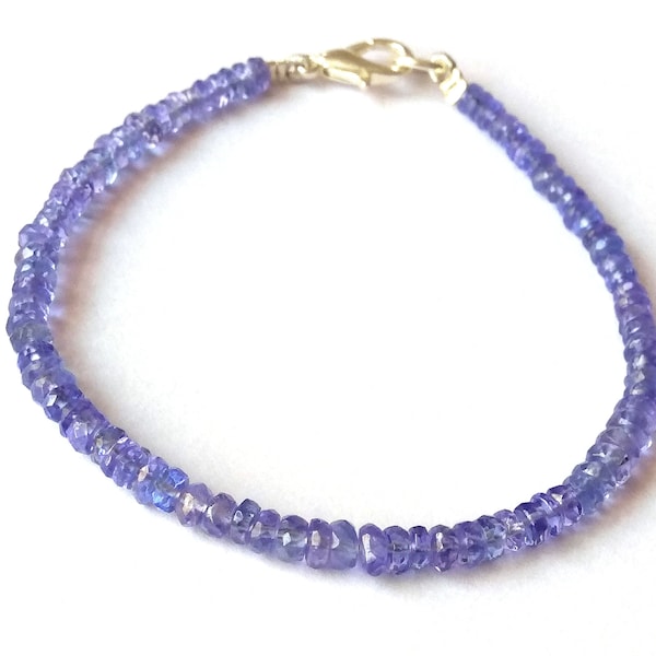 AAA Tanzanite Bracelet, Natural Tanzanite Jewelry Bracelet, 3-4mm Rondelle Faceted Tanzanite Jewelry, Beaded Bracelet, Beads Bracelet