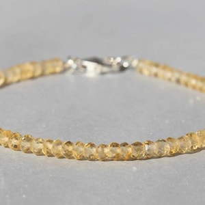 Citrine Beads Bracelet, Natural Citrine 3-4mm Rondelle Faceted Beads Bracelet, Yellow Jewelry Bracelet, Citrine Dainty Jewelry Bracelet