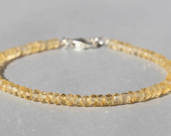 Citrine Beads Bracelet, Natural Citrine 3-4mm Rondelle Faceted Beads Bracelet, Yellow Jewelry Bracelet, Citrine Dainty Jewelry Bracelet