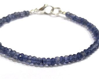 Iolite Gemstone Beads Bracelet, Natural Iolite Israel Cut 3-4mm Beads Bracelet, Iolite Jewelry Beaded Bracelet