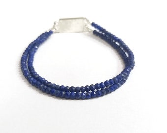 NATURAL Lapis lazuli Gemstone Bracelet, 3-4mm Lapis Lazuli Jewelry Bracelet, Lapis 2 Strand Rondelle Faceted Beads Dainty Bracelet