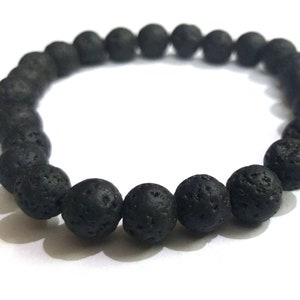 Black Lava Bracelet, Black Lava Smooth Round Bracelet, AAA Quality  Black Lava Bracelet, Elastic Bracelet, Black Lawa Stretch Bracelet