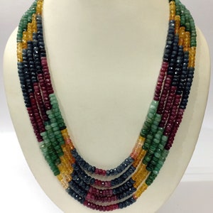 A&M GEMS Natural Multi Sapphire Necklace - 925 Sterling Silver Beaded Gemstone Necklace