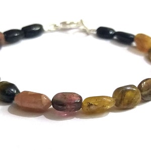 Multi Tourmaline Bracelet, Natural Multi Tourmaline Smooth Oval Shape Bracelet, Handmade Multi Tourmaline Jewelry Beaded Bracelet