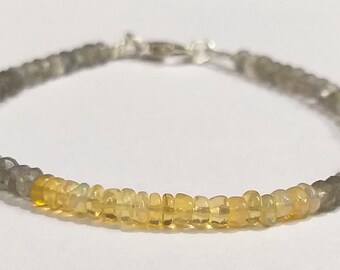 Labradorite And Opal Bracelet, Ethiopian Opal, Labradorite Bracelet, Jewelry Opal, Dainty Beaded Genuine Gemstone Jewelry Bracelet