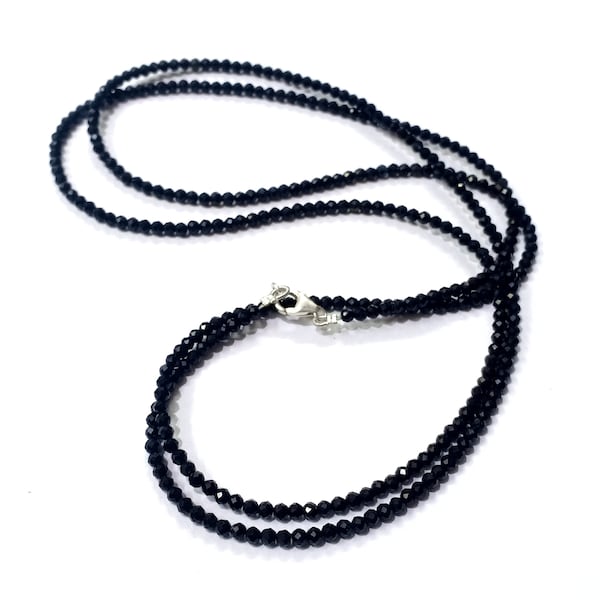 Black Tourmaline Necklace, Natural Tourmaline 3-4mm Rondelle Faceted Beads,Black Tourmaline Beaded Long Jewelry Necklace