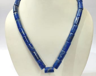 Impresionante lapislázuli tubo redondo collar de cuentas lisas, collar de joyería de lapislázuli natural, collar de collar de lapislázuli regalo para ella