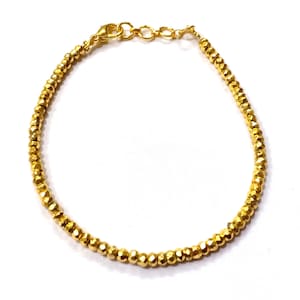 Gouden Pyriet Armband, Gouden Gespeelde Sieraden Kralen Armband, Faceted Goud Pyriet3-4 mm Sieraden Armband, Kralen Kleine Armband