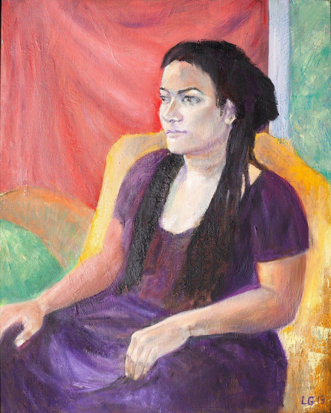 Woman on a Red Background Portrait Original Oil Painting Impressionism ...