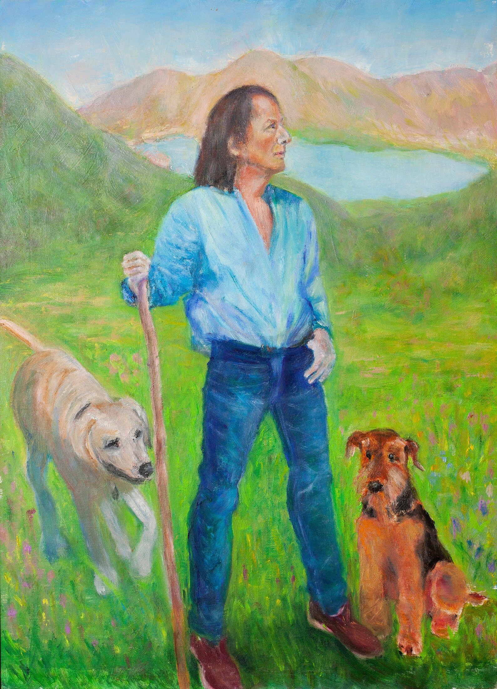 A Man With His Best Friends. Painting of Landscape With Full Etsy UK