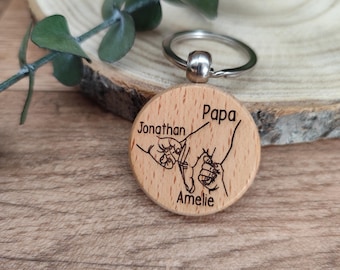 Schlüsselanhänger aus Holz, Schlüsselanhänger für Papa, Schlüsselanhänger Kind, Geschenke zur Geburt  Vater, Schlüsselanhänger mit Gravur