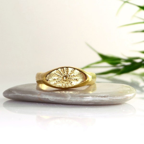 Gold sun signet ring Pinky sun ring Ancient signet ring Sun symbol ring Archaic gold ring Greek jewelry Celestial ring Gold vermeil