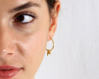 Gold minimalist charm hoops Minimalist charm hoop earrings Edgy dangle hoop earrings Spiky earrings Sterling silver gold vermeil