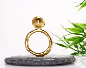 Chunky gold ball ring Statement ring Big sphere ring Stackable ring Solid silver ring Minimalist ring Geometric ring Gold vermeil