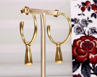 Gold charm drop earrings Charm hoops Minimalist dangle drop hoops Gold charm earrings Dangle hoop earrings Gold vermeil hoops