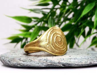 Gold spiral ring Rustic ring Tribal symbol ring Greek ring Ancient ring Signet ring Organic pinky ring Sterling silver ring Gold vermeil