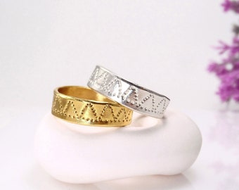 Sterling Silber Bandring für Frauen Geometrischer Bandring Boho Bandring Minimalistischer ethnischer Bandring Offener verstellbarer Ring