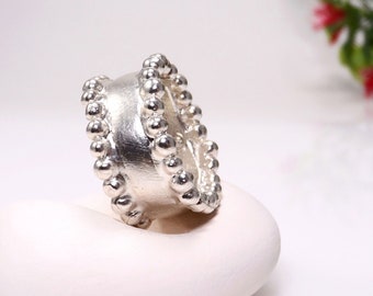 Wide sterling silver band ring Beaded boho ring Chunky band ring Bohemian ring Statement ring Thick band ring Tube ring Gold vermeil ring