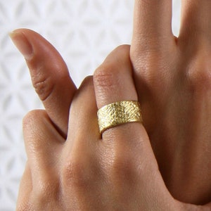 Wide textured gold band ring Wide cigar band ring Statement ring Wide adjustable ring Open band ring Minimalist band ring Gold vermeil