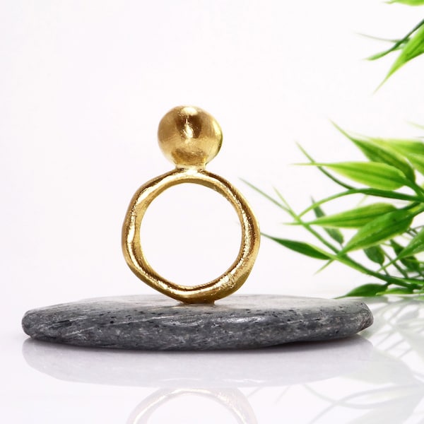 Massiver Silberring Gold-vermeil-Ring Gold-Kugel-Ring Gold-Kugel-Ring Stapelbarer Ring Massiver Silber-Ring Geometrischer Ring Minimalistischer Ring