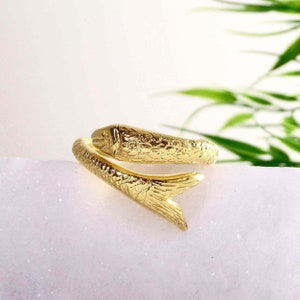 Sterling silver fish ring for women Gold fish ring Vintage fish ring Adjustable ring Pisces ring Animal ring  Statement ring Fish jewelry