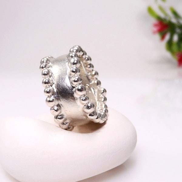 Wide sterling silver band ring Beaded boho ring Chunky band ring Bohemian ring Statement ring Thick band ring Tube ring Gold vermeil ring