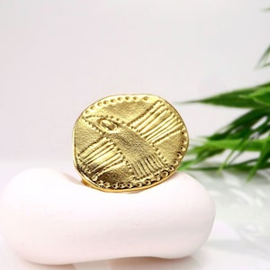 Gold bird ring Ethnic statement ring Nature theme ring Bird design ring Flying bird ring Bird jewelry Handmade gold vermeil ring