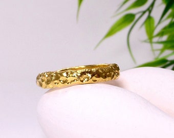 Organic gold band ring Gold stacking ring for women Stacking band ring Textured ring Gold boho band ring Dainty gold band Gold vermeil ring