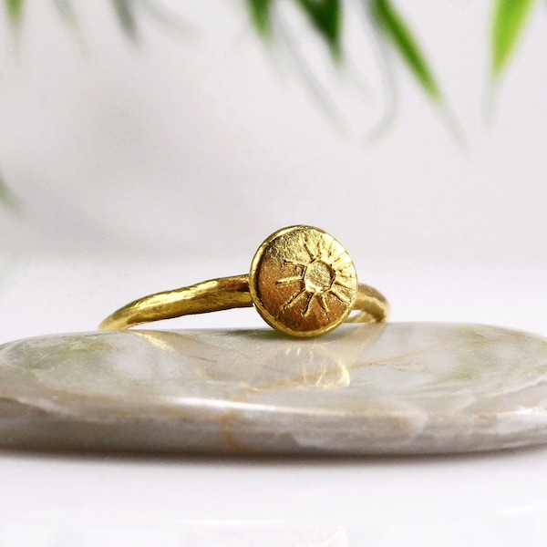 Dainty gold sun ring Tiny sun ring Stacking disc ring Minimal sun ring Gold stacking ring Delicate sun ring Small sun ring 22K Gold vermeil