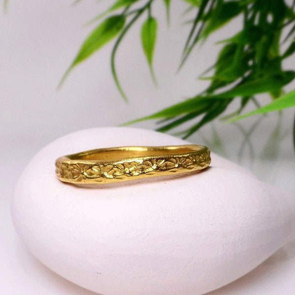 Vintage Blumenmuster Goldband Ring Blumen Design Band Zierliches Goldband Naturbandring Goldring