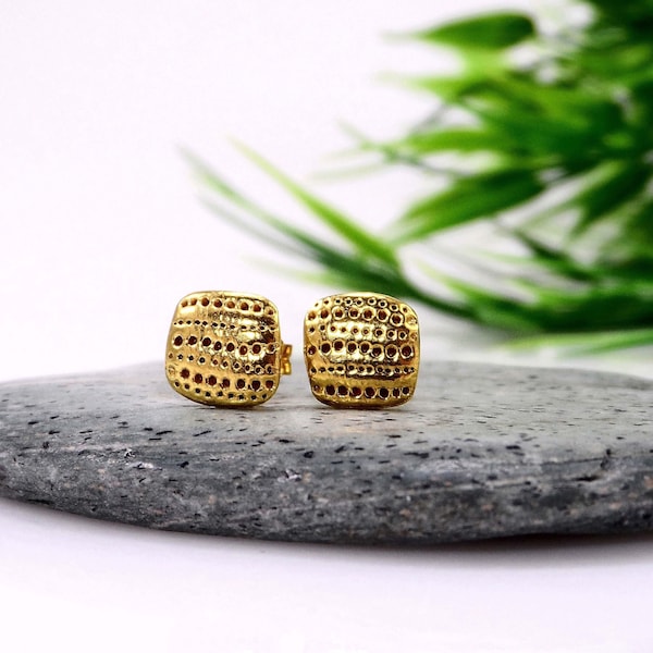 Boho earring studs Gold stud earrings Bohemian small earring studs Gift for mom Geometric earrings Minimalist earrings Gold vermeil studs