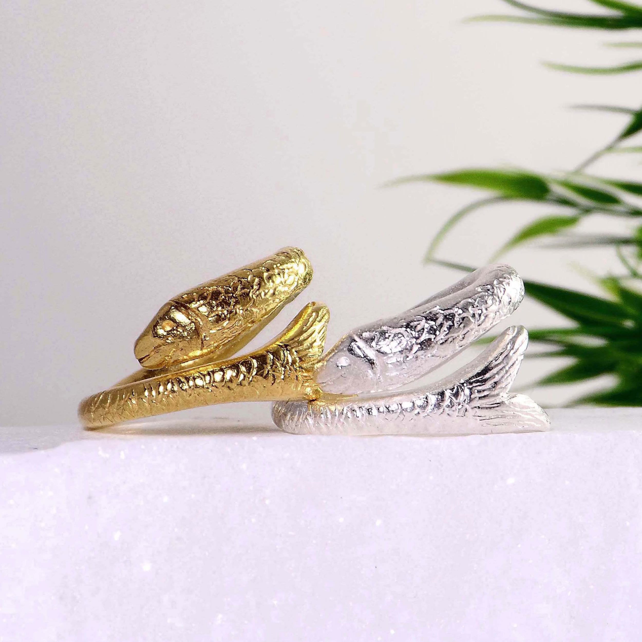 Sterling silver fish ring for women Gold fish ring Vintage Etsy