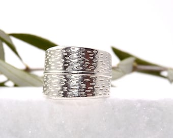 Wide sterling silver band ring Silver boho ring Silver cigar band ring Statement ring Leaf ring Open adjustable ring Gift for her