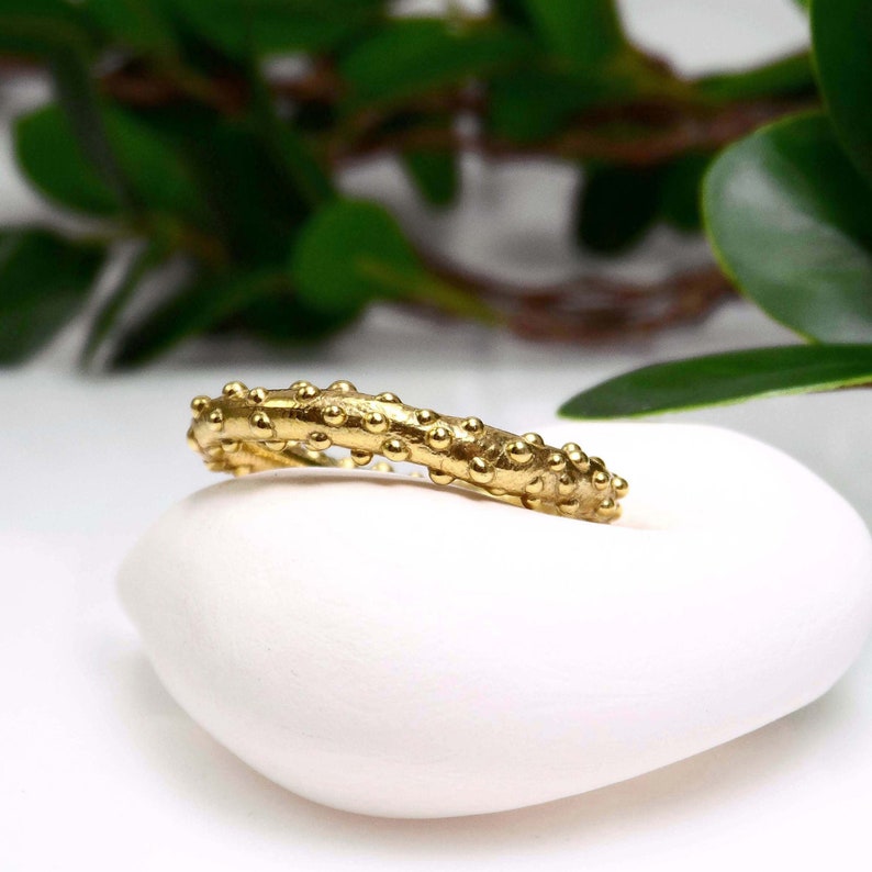 Organic dotted band ring Gold band ring Beaded gold band Organic gold ring Ethnic ring Unique Stacking ring Statement ring Gold vermeil ring