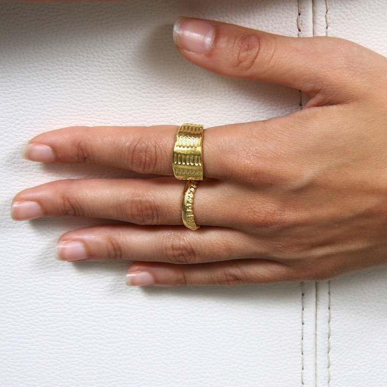 Wide gold band ring Thick gold ring Statement ring Chunky gold ring Minimalist cuff ring Wide ring Boho ring Sterling silver Gold vermeil image 3