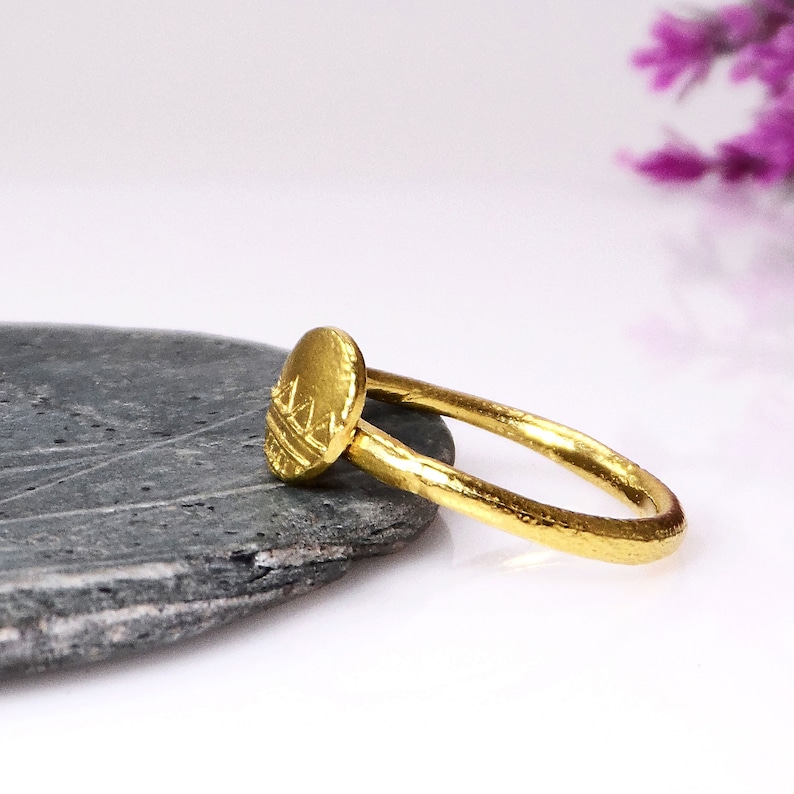 Dainty boho gold ring Geometric stacking ring Ethnic gold ring Round disc ring for women Delicate  boho stacking ring Gold vermeil ring