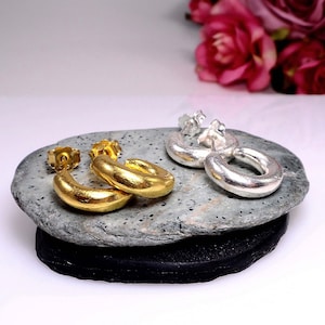Chunky silver hoops Thick hoop earrings Small silver hoops Silver huggie hoops Thick silver hoops Huggie earrings Sterling silver hoops