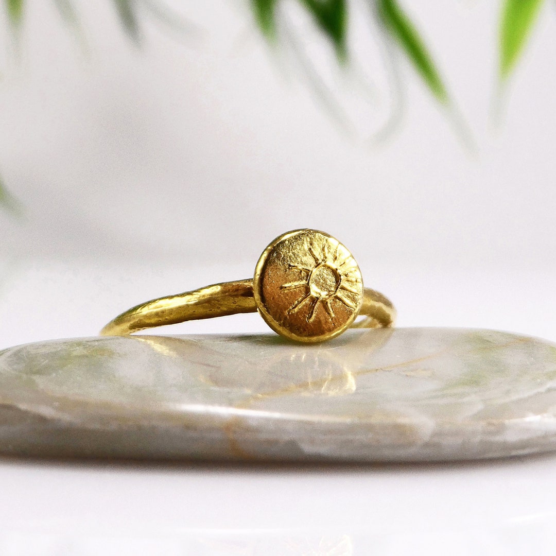 Dainty Gold Sun Ring Tiny Sun Ring Stacking Disc Ring Minimal Sun Ring