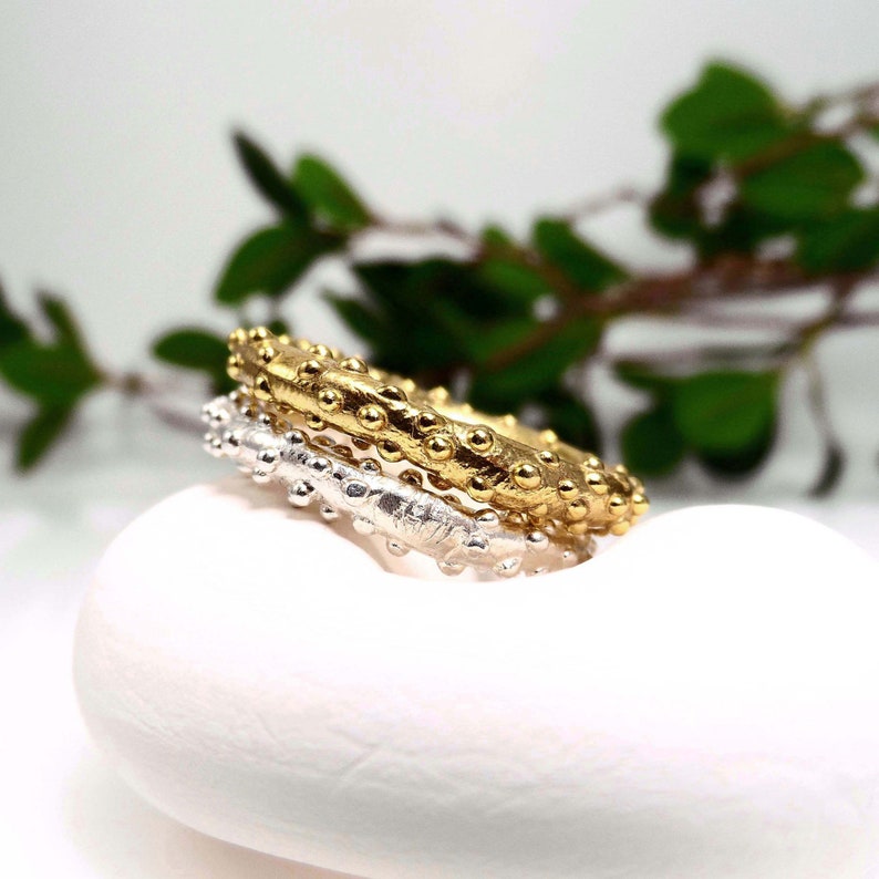 Organic dotted band ring Gold band ring Beaded gold band Organic gold ring Ethnic ring Unique Stacking ring Statement ring Gold vermeil ring