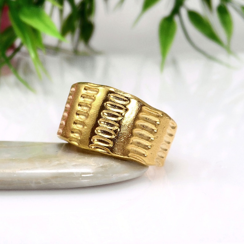 Wide gold band ring Thick gold ring Statement ring Chunky gold ring Minimalist cuff ring Wide ring Boho ring Sterling silver Gold vermeil image 4