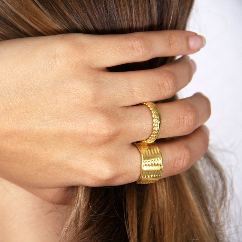 Wide gold band ring Thick gold ring Statement ring Chunky gold ring Minimalist cuff ring Wide ring Boho ring Sterling silver Gold vermeil image 7