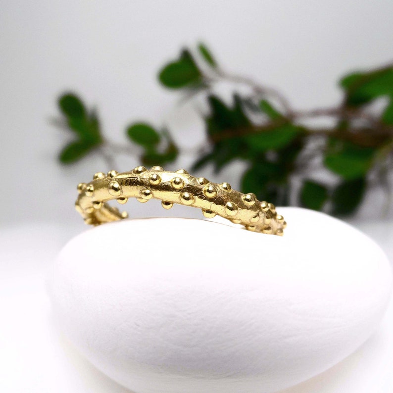 Organic dotted band ring Gold band ring Beaded gold band Organic gold ring Ethnic ring Unique Stacking ring Statement ring Gold vermeil ring
