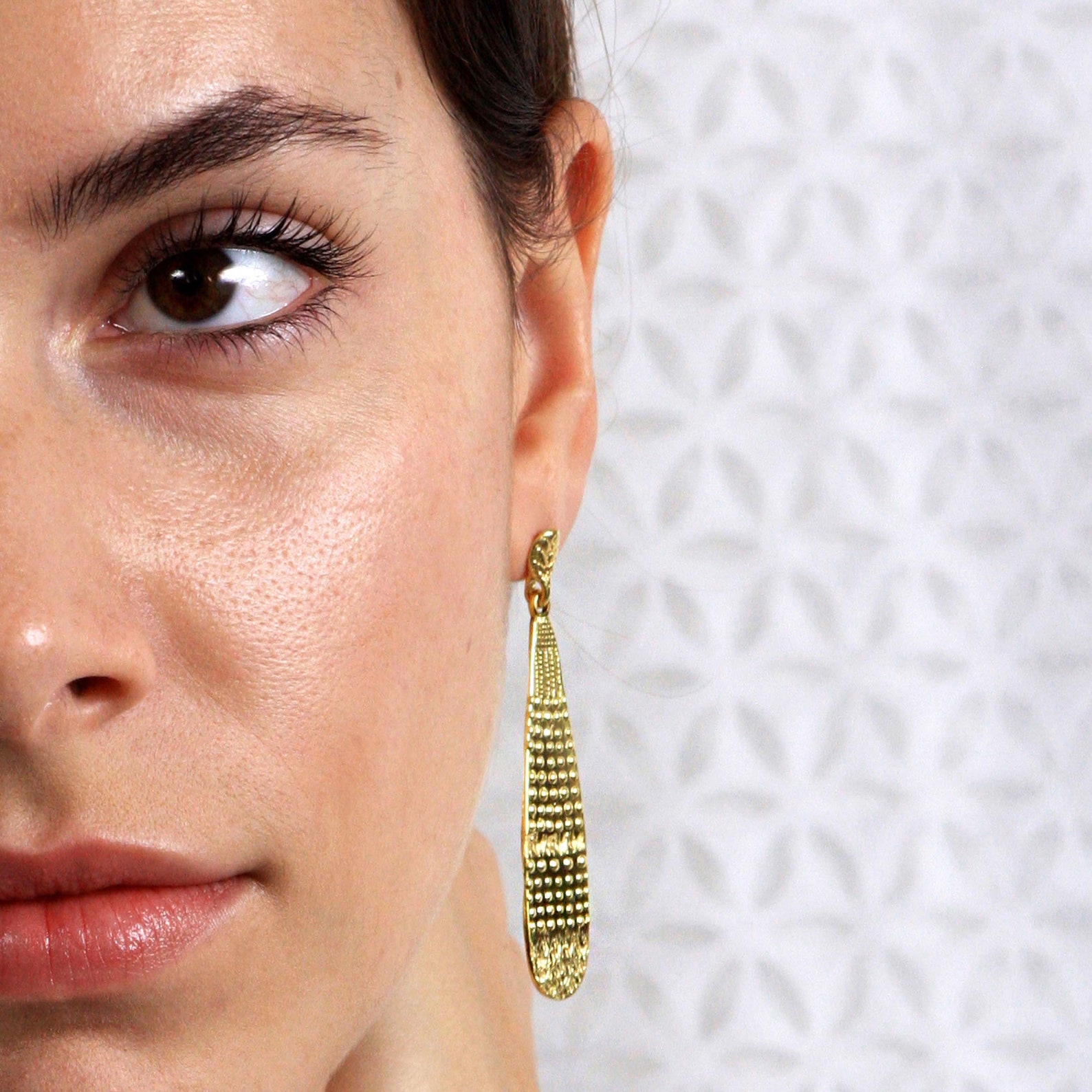 Long drop shaped dangle earrings Dotted dangle drops Ethnic Etsy