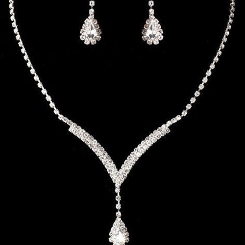 Bridal Jewelry Set Art Deco Wedding Necklace Crystal Wedding Etsy